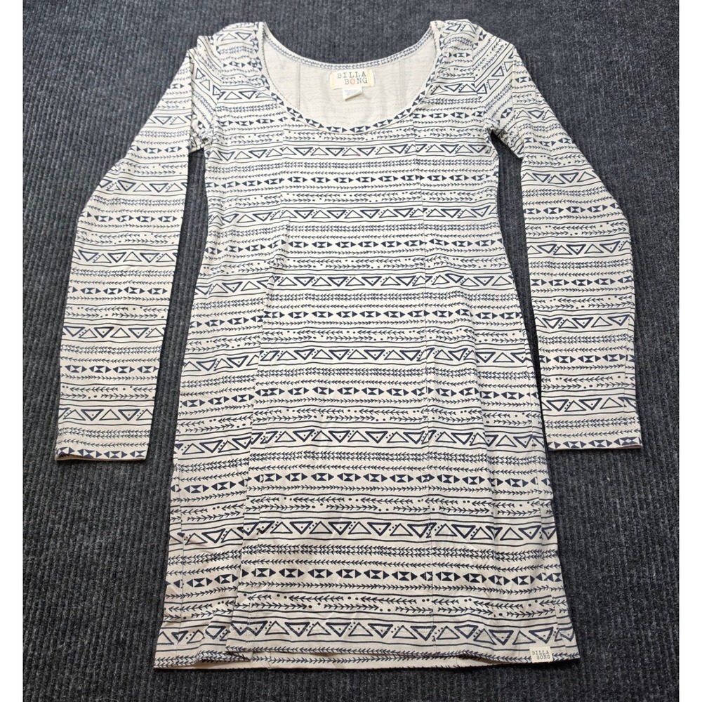 Billabong Mini Dress Womens L Cream Navy Blue Excellent Geometric Tribal Print